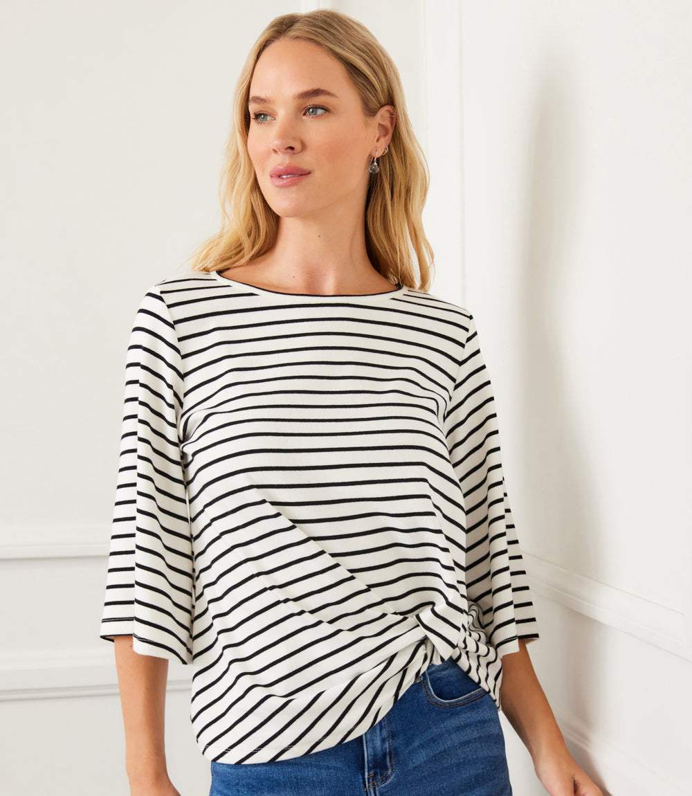 Stripe Flare Sleeve Pick-Up Top