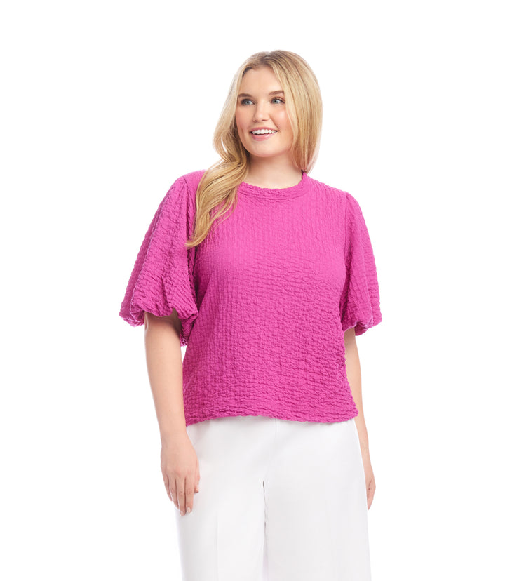 Plus Size Puff Sleeve Textured Top