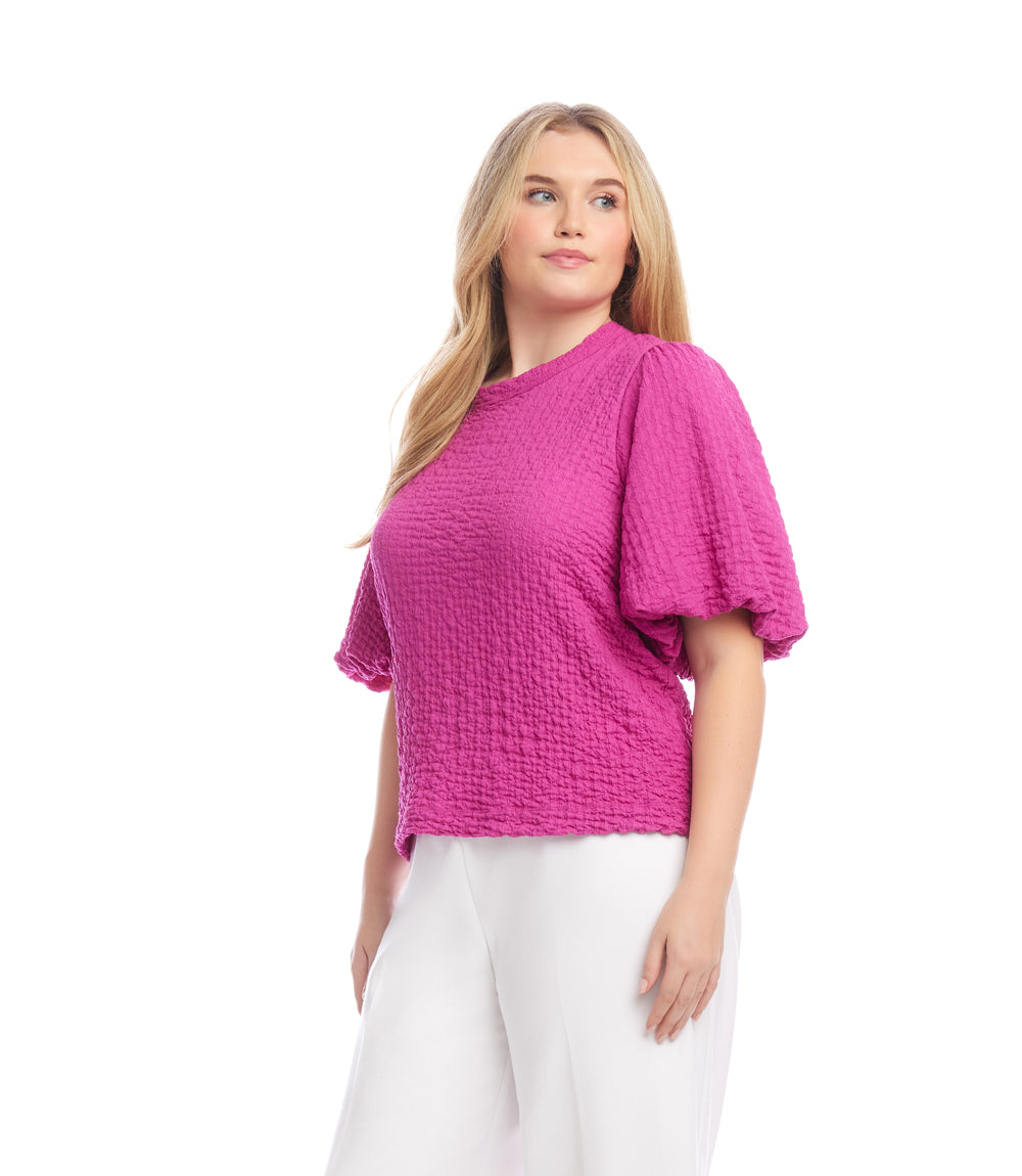 Plus Size Puff Sleeve Textured Top