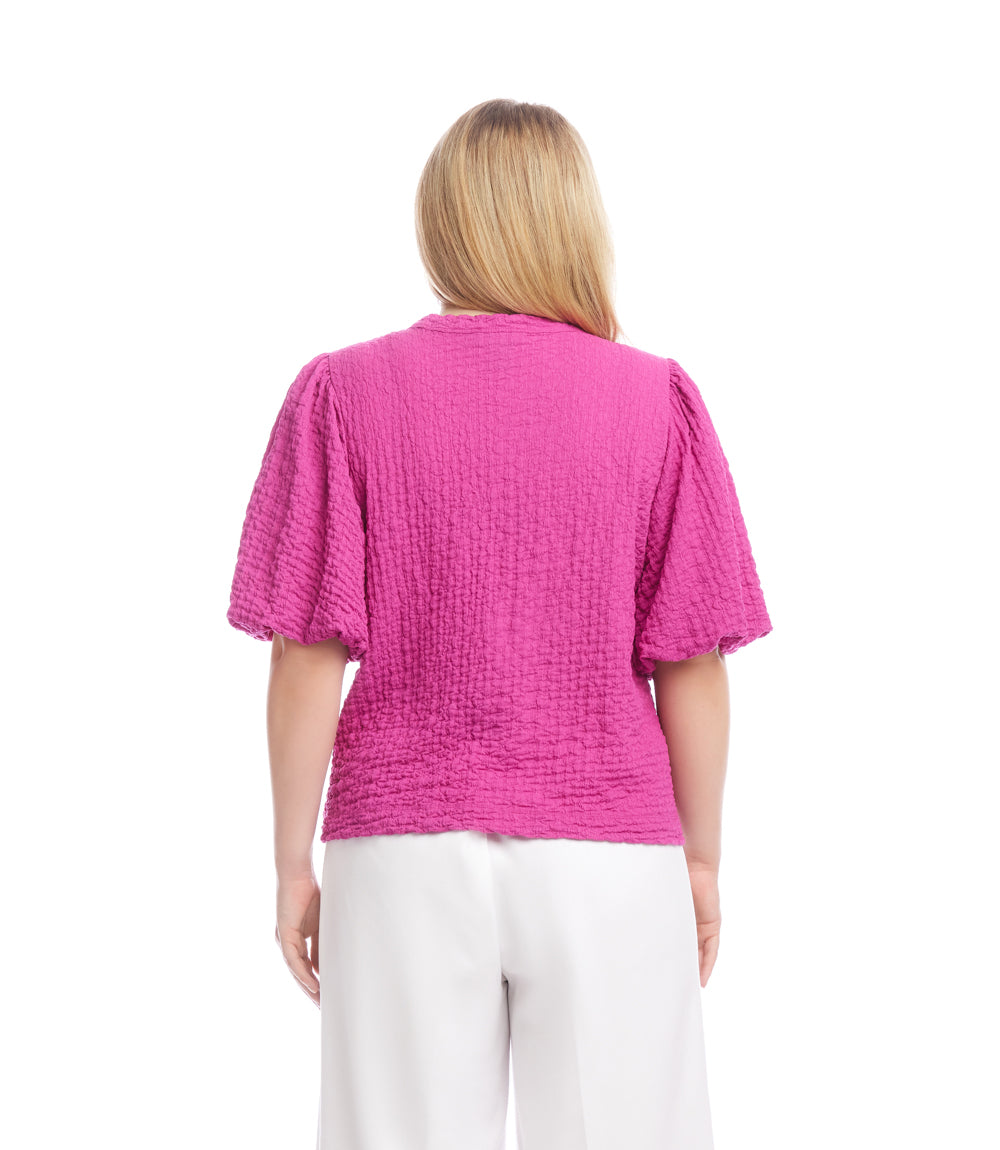 Plus Size Puff Sleeve Textured Top