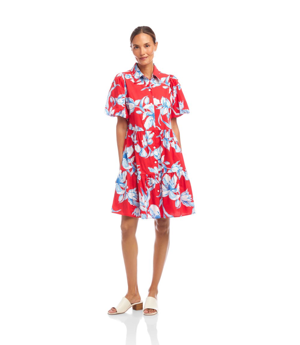Puff Sleeve Tiered Shirtdress
