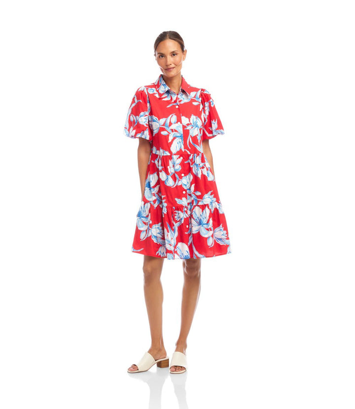 Puff Sleeve Tiered Shirtdress
