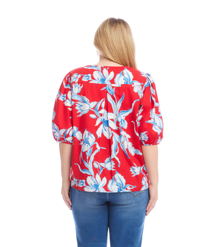 Plus Size Puff Sleeve Button-Front Shirt