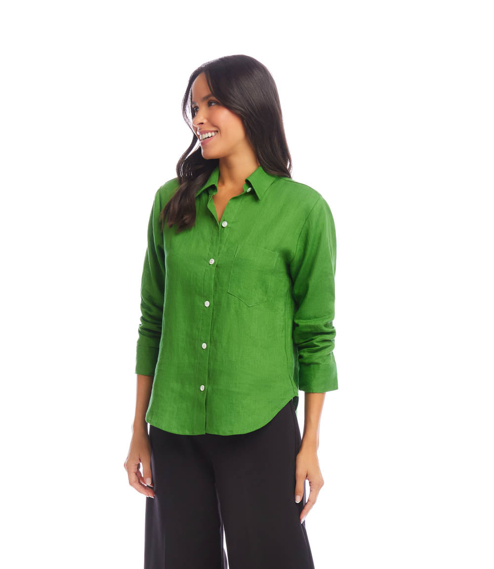 Linen Ruched Sleeve Shirt