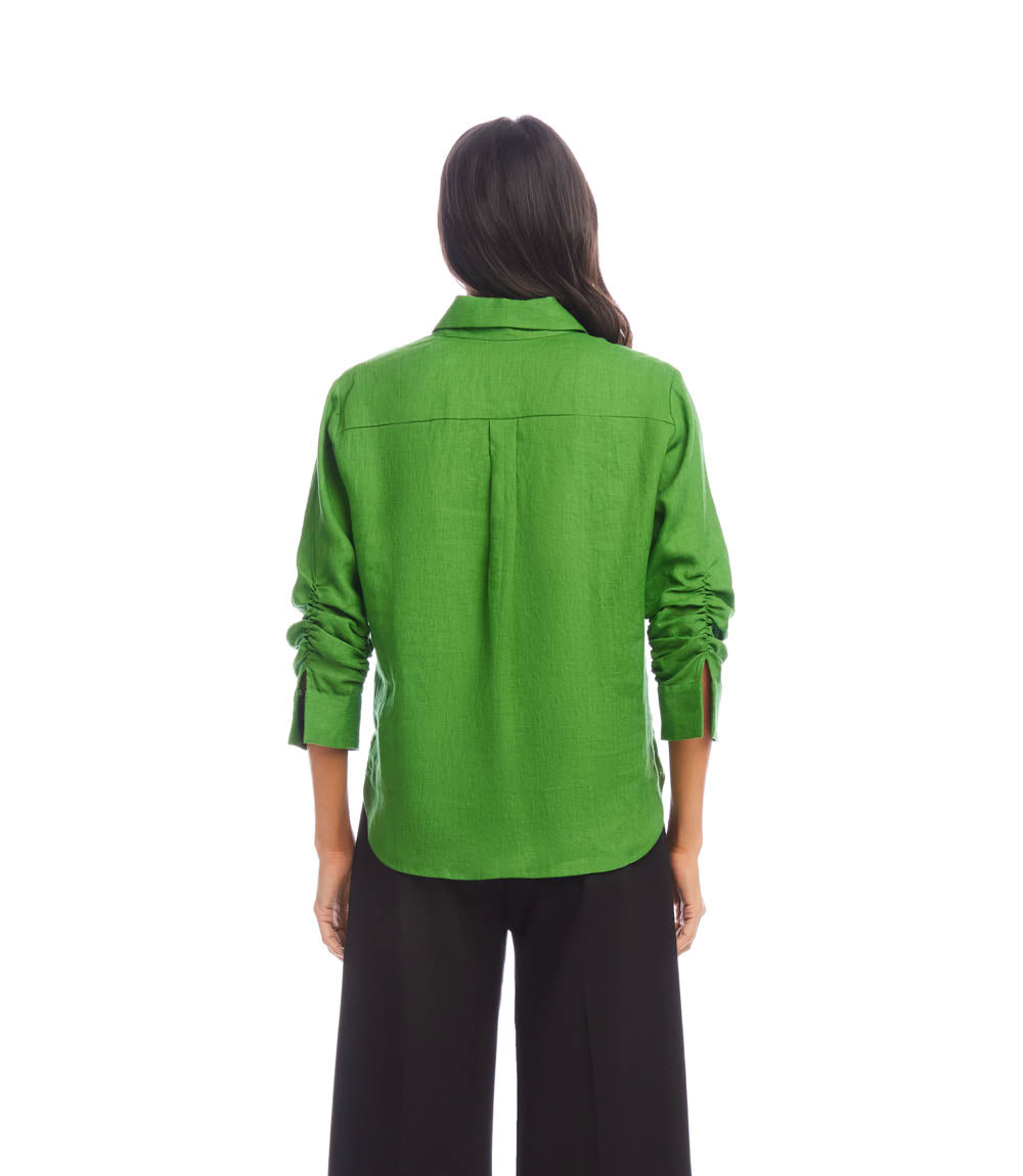 Linen Ruched Sleeve Shirt