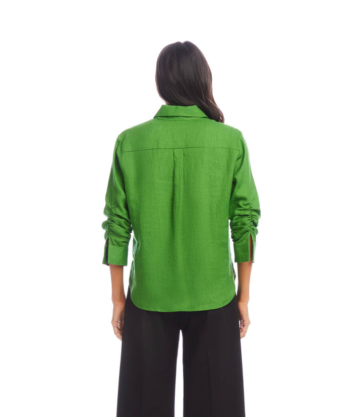 Linen Ruched Sleeve Shirt
