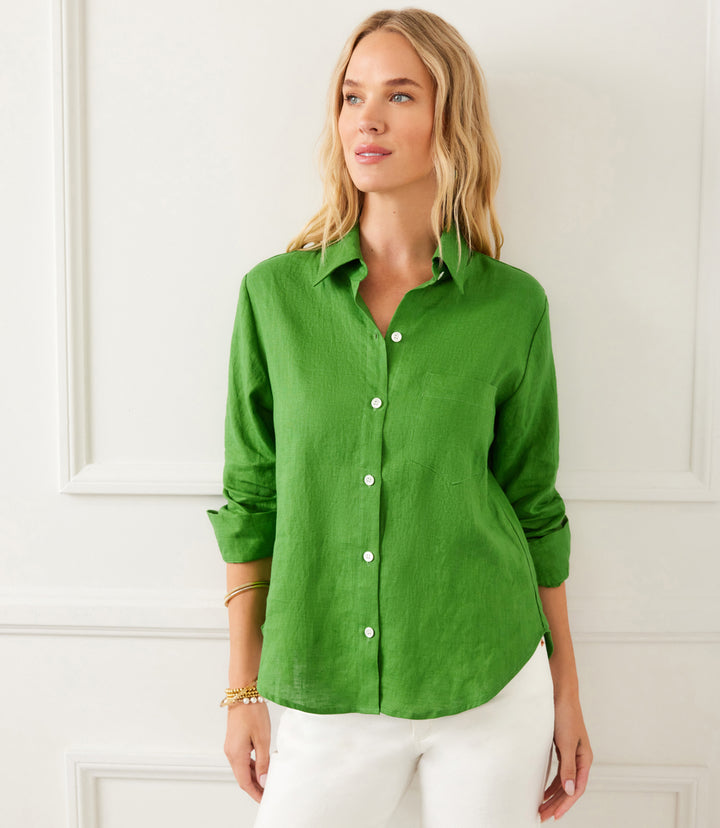 Linen Ruched Sleeve Shirt