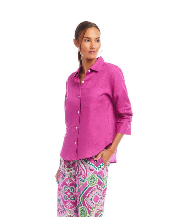 Linen Ruched Sleeve Shirt