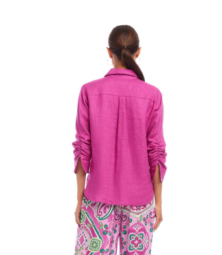 Linen Ruched Sleeve Shirt