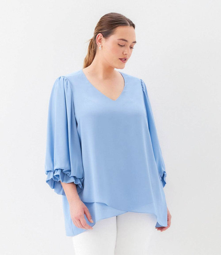 Plus Size Layered Sleeve Asymmetric Top