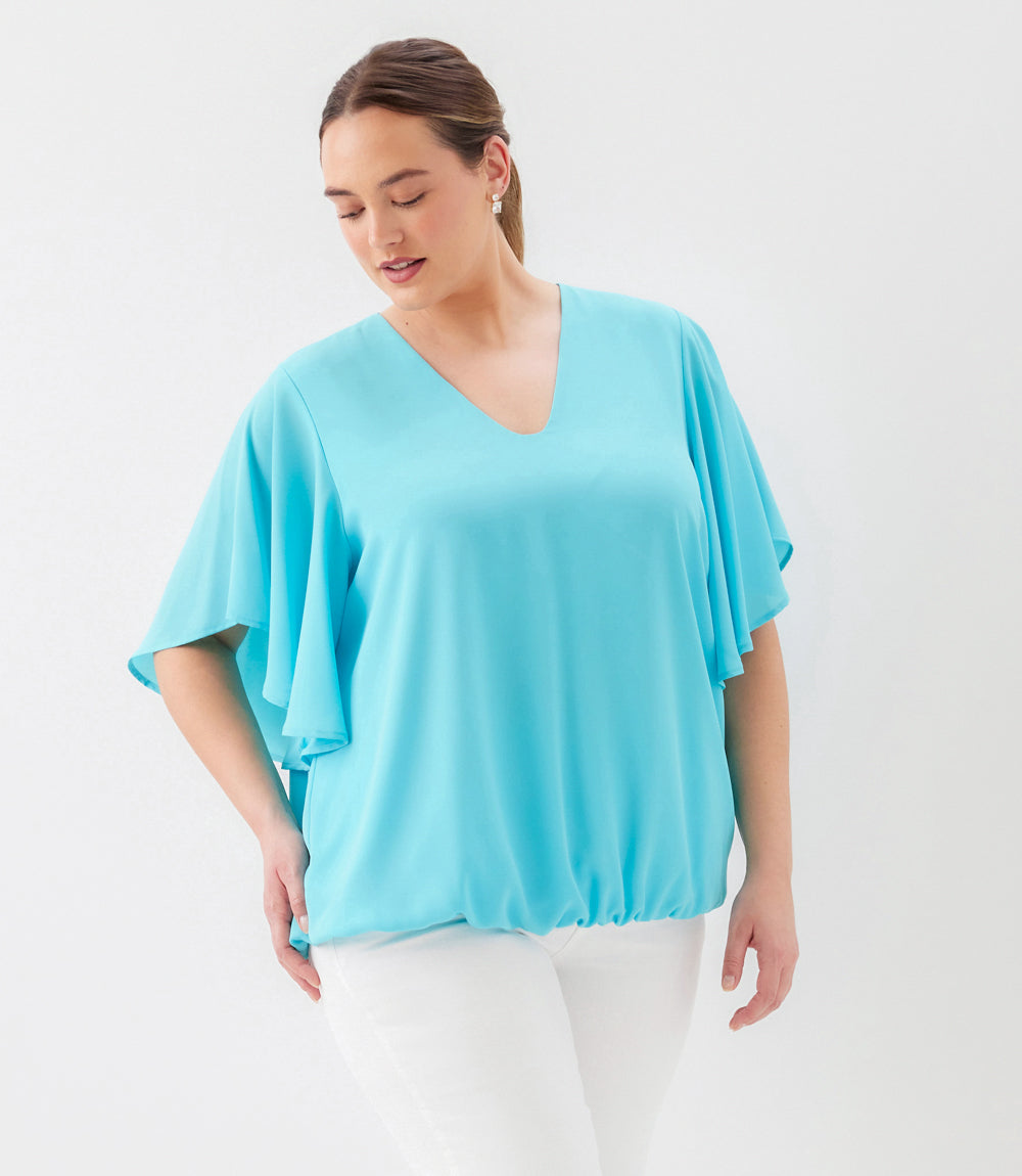 Plus Size Flutter Sleeve V-Neck Top