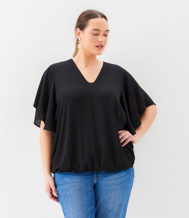 Plus Size Flutter Sleeve V-Neck Top