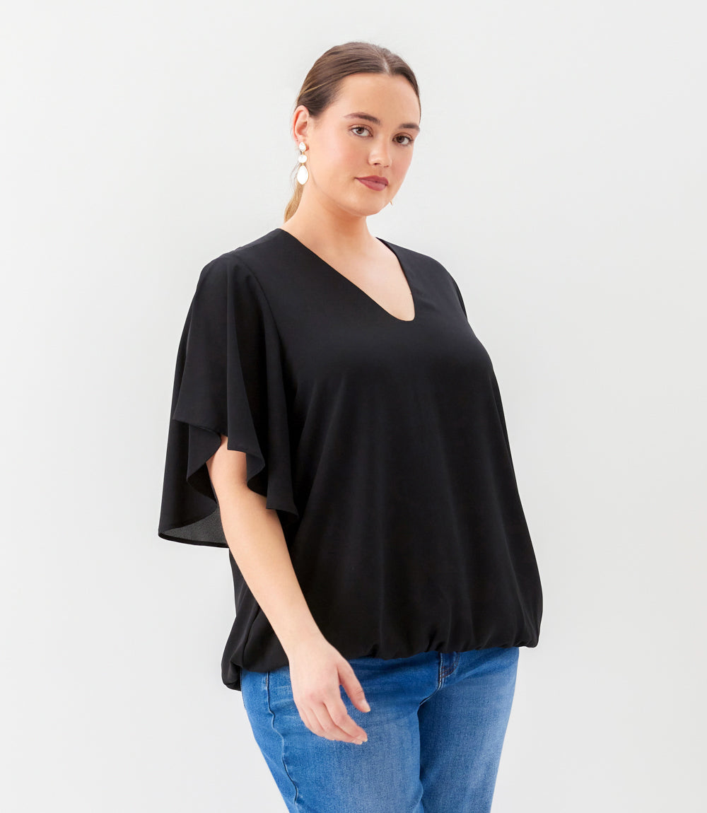 Plus Size Flutter Sleeve V-Neck Top