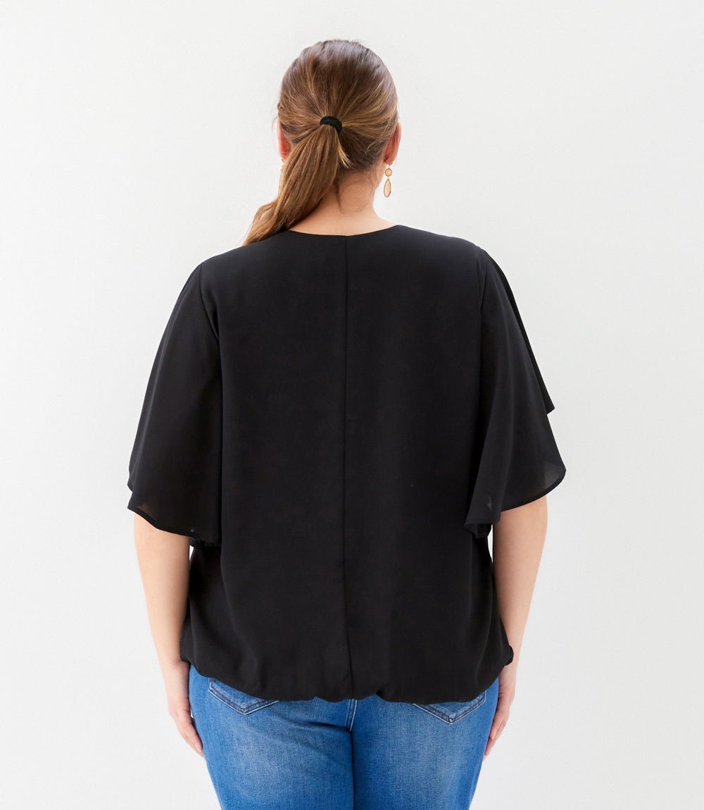 Plus Size Flutter Sleeve V-Neck Top
