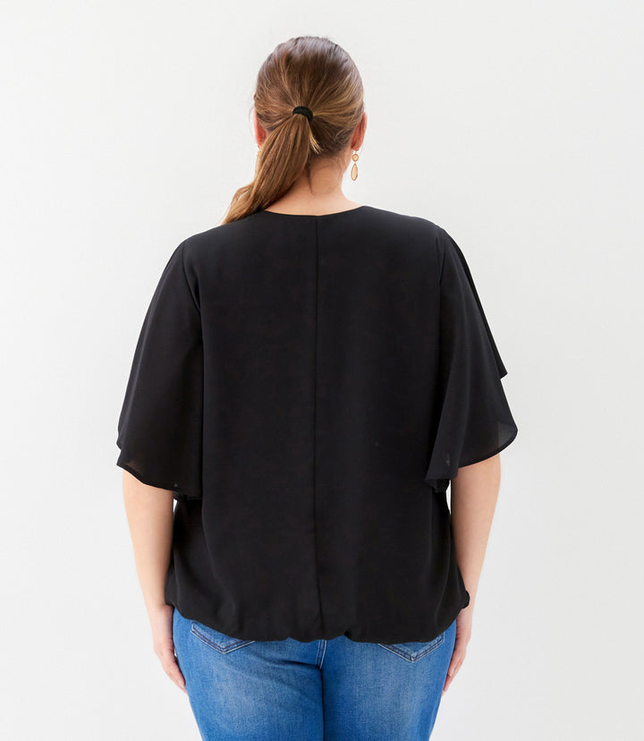 Plus Size Flutter Sleeve V-Neck Top