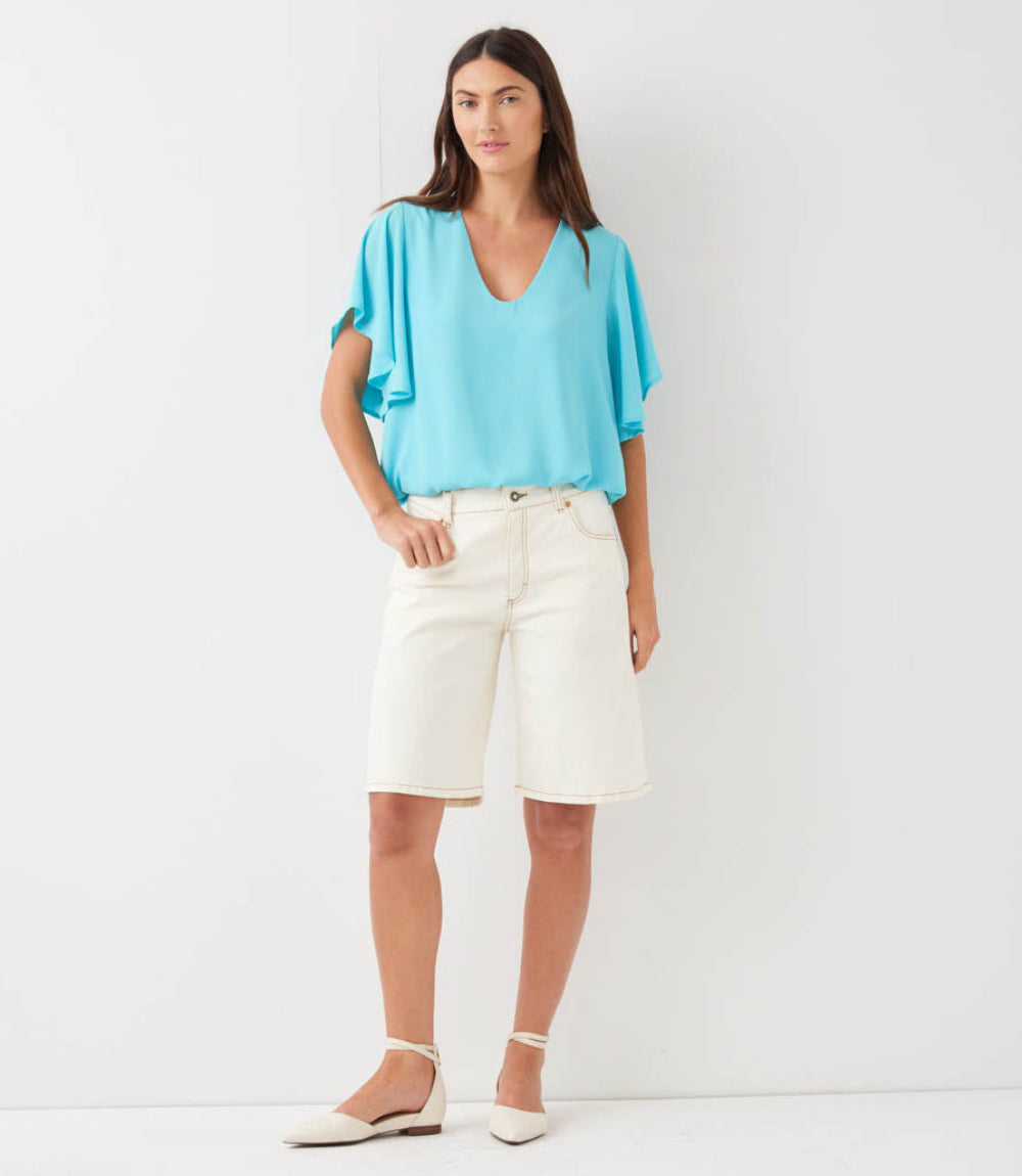 Petite Size Flutter Sleeve V-Neck Top