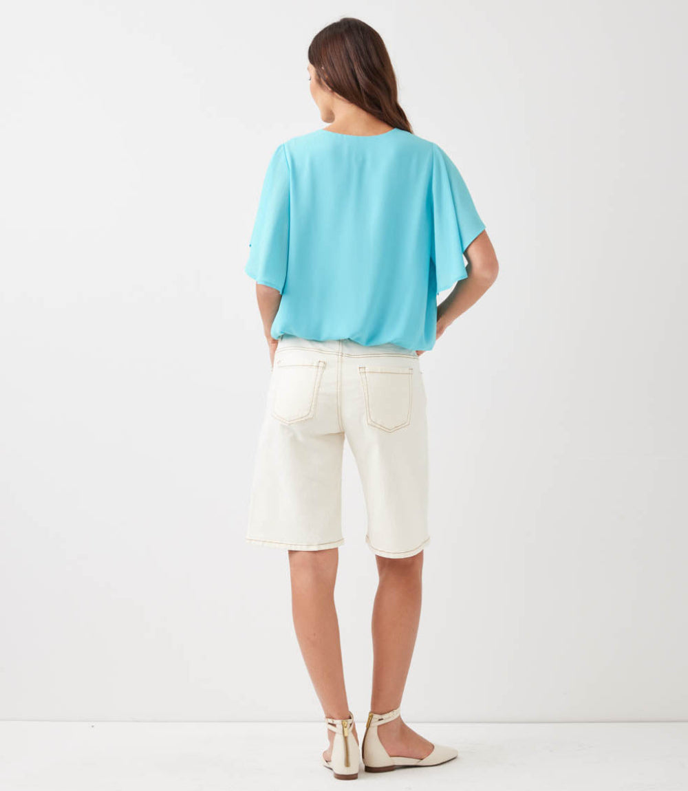 Petite Size Flutter Sleeve V-Neck Top