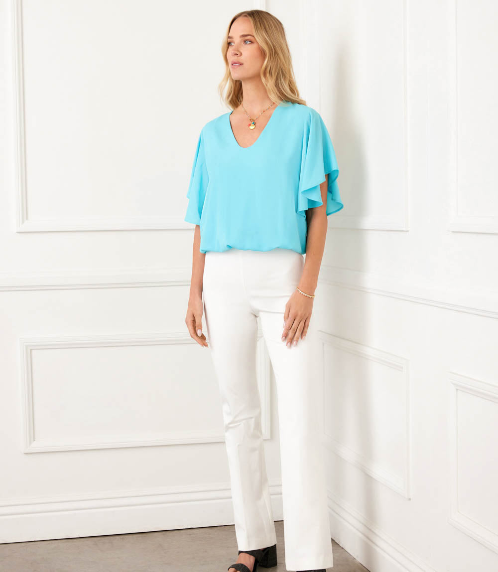 Petite Size Flutter Sleeve V-Neck Top