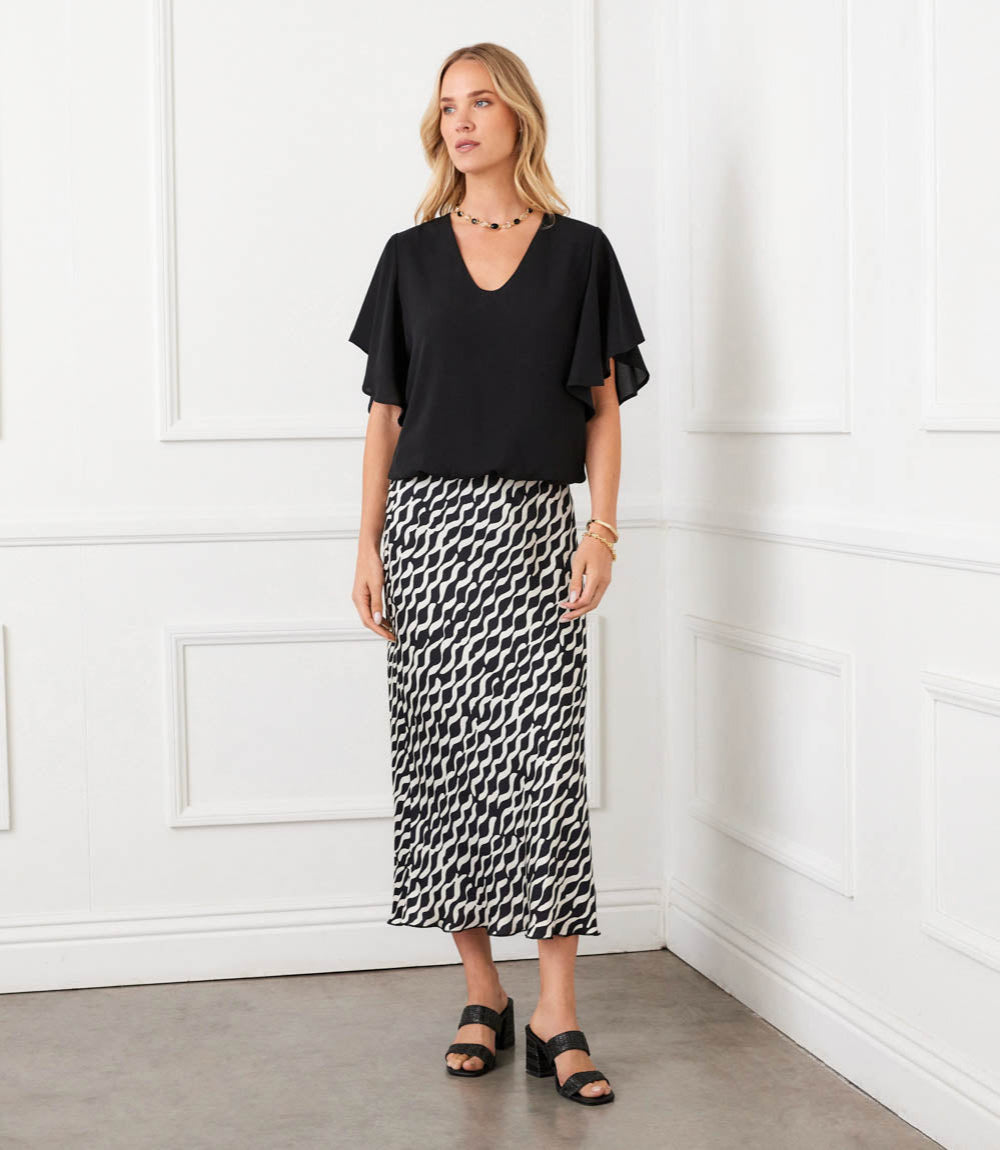 Petite Size Flutter Sleeve V-Neck Top