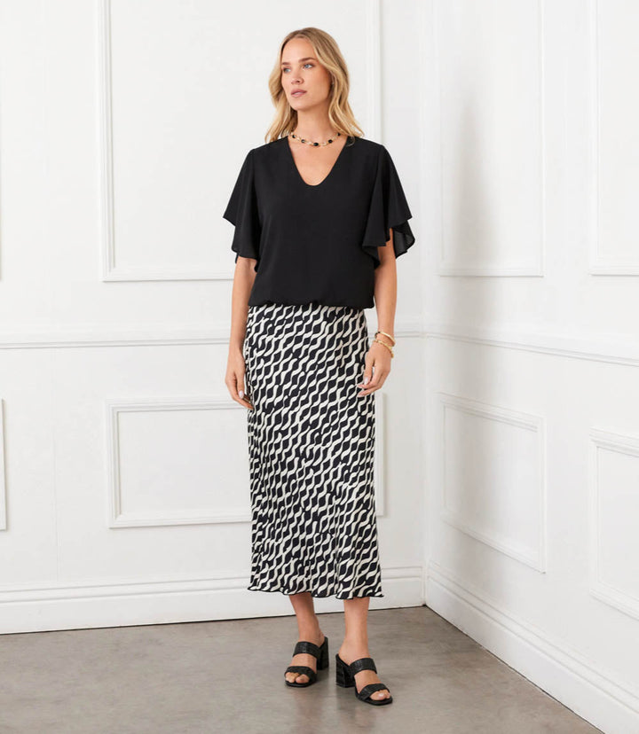 Petite Size Flutter Sleeve V-Neck Top