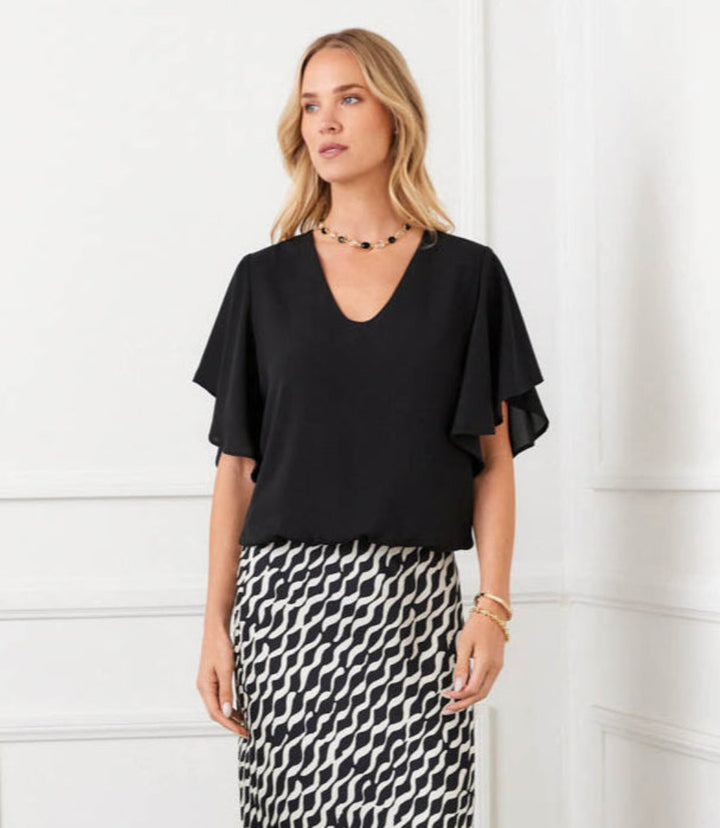 Petite Size Flutter Sleeve V-Neck Top