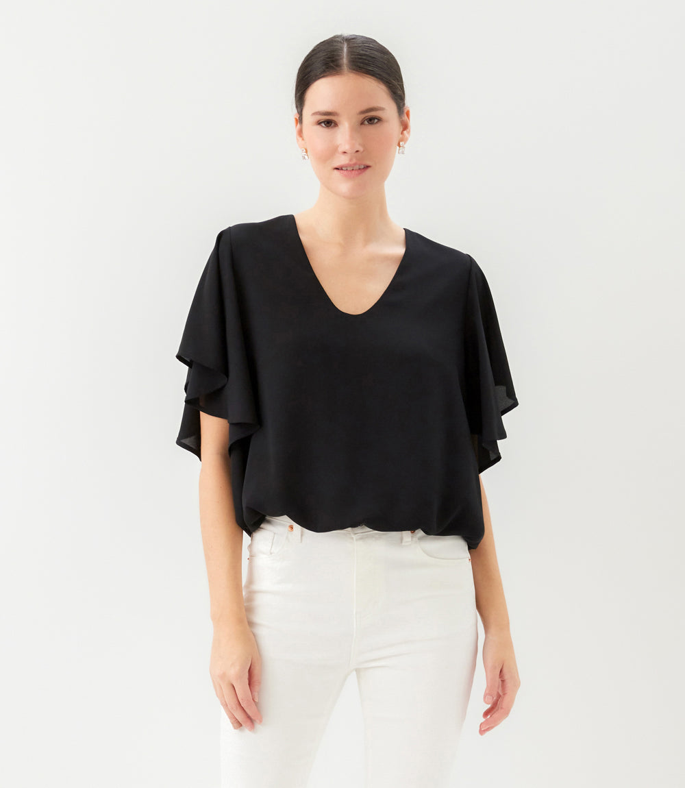 Petite Size Flutter Sleeve V-Neck Top