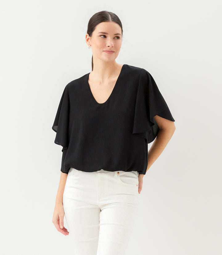 Petite Size Flutter Sleeve V-Neck Top