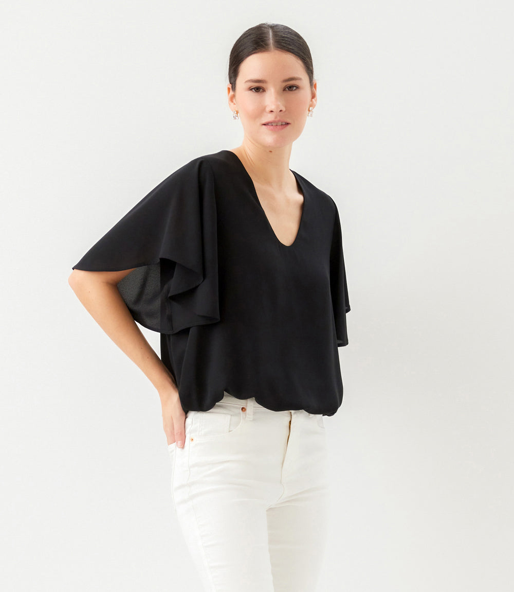 Petite Size Flutter Sleeve V-Neck Top