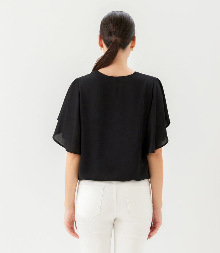 Petite Size Flutter Sleeve V-Neck Top