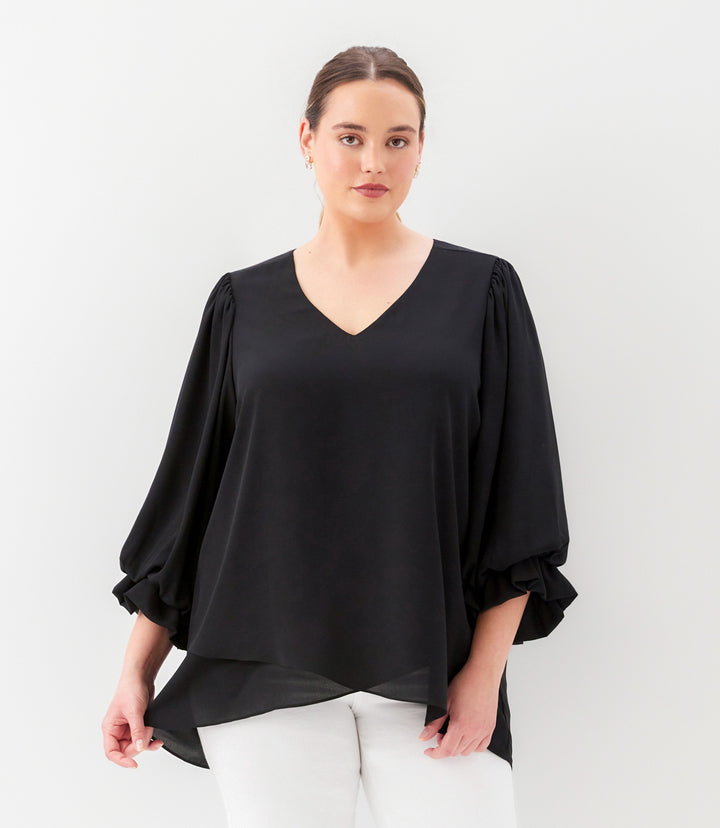 Plus Size Layered Sleeve Asymmetric Top
