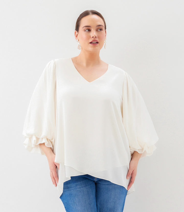 Plus Size Layered Sleeve Asymmetric Top