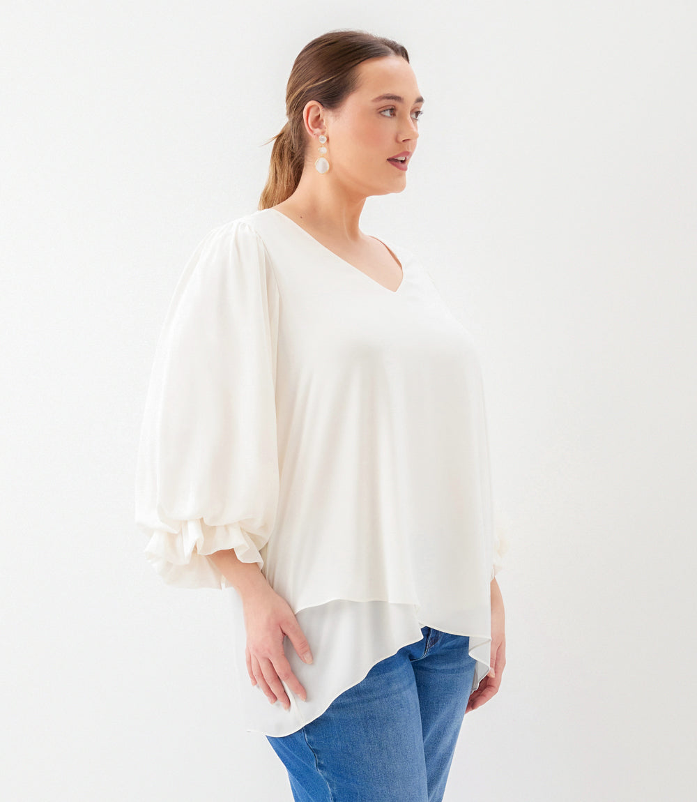 Plus Size Layered Sleeve Asymmetric Top