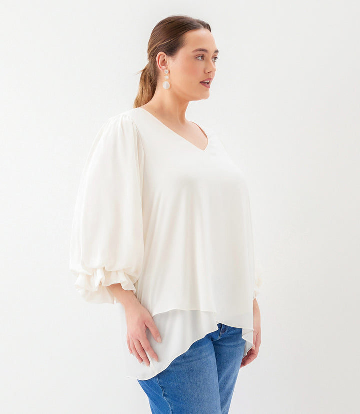 Plus Size Layered Sleeve Asymmetric Top