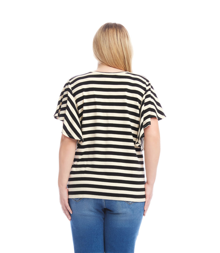 Plus Size Stripe Flutter Sleeve V-Neck Top
