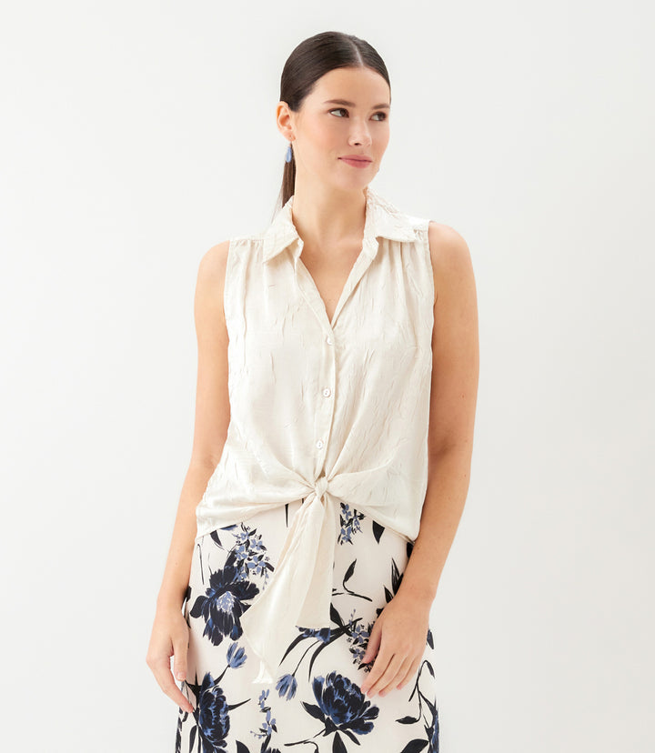 Sleeveless Tie-Front Top