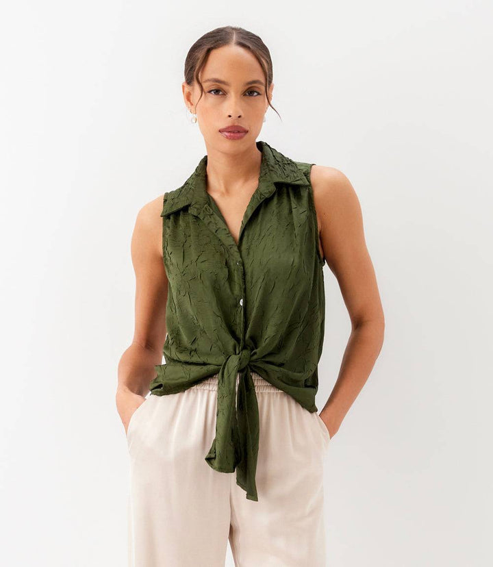 Sleeveless Tie-Front Top