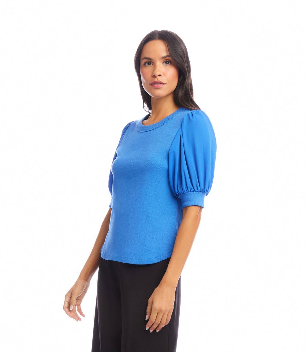Puff Sleeve Contrast Shirttail Top