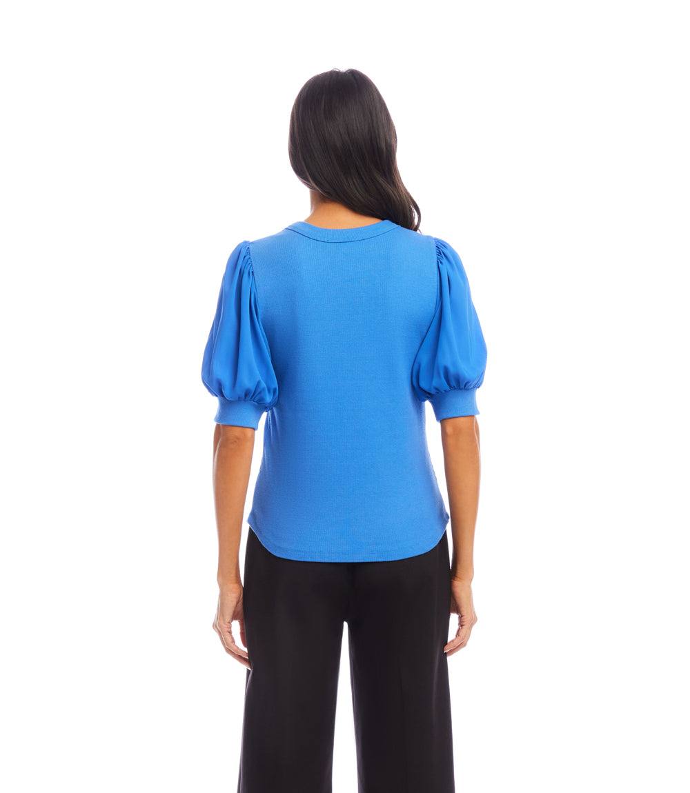 Puff Sleeve Contrast Shirttail Top