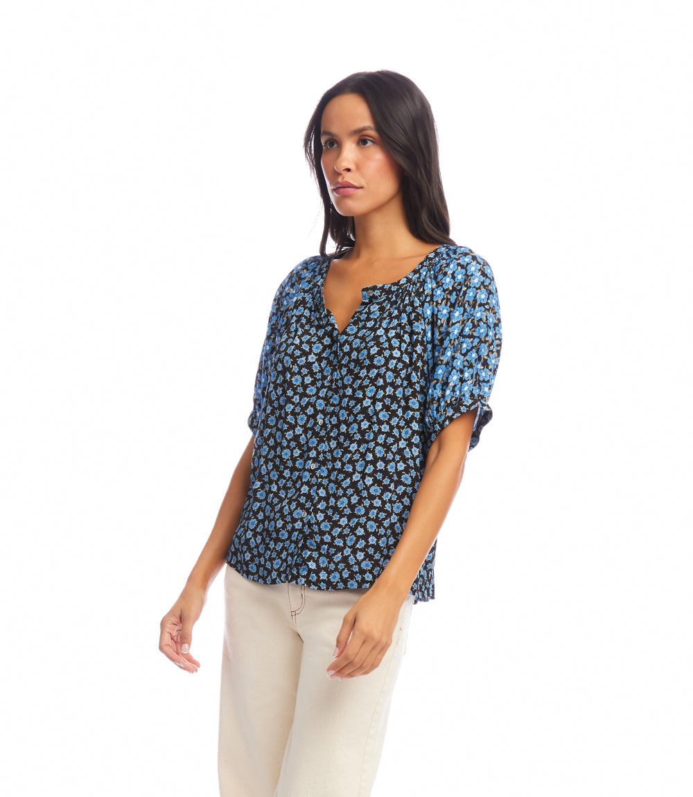 Contrast Short Sleeve Peasant Top