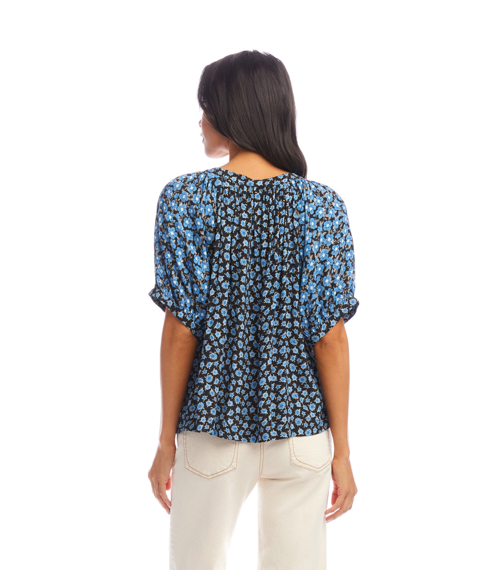 Contrast Short Sleeve Peasant Top