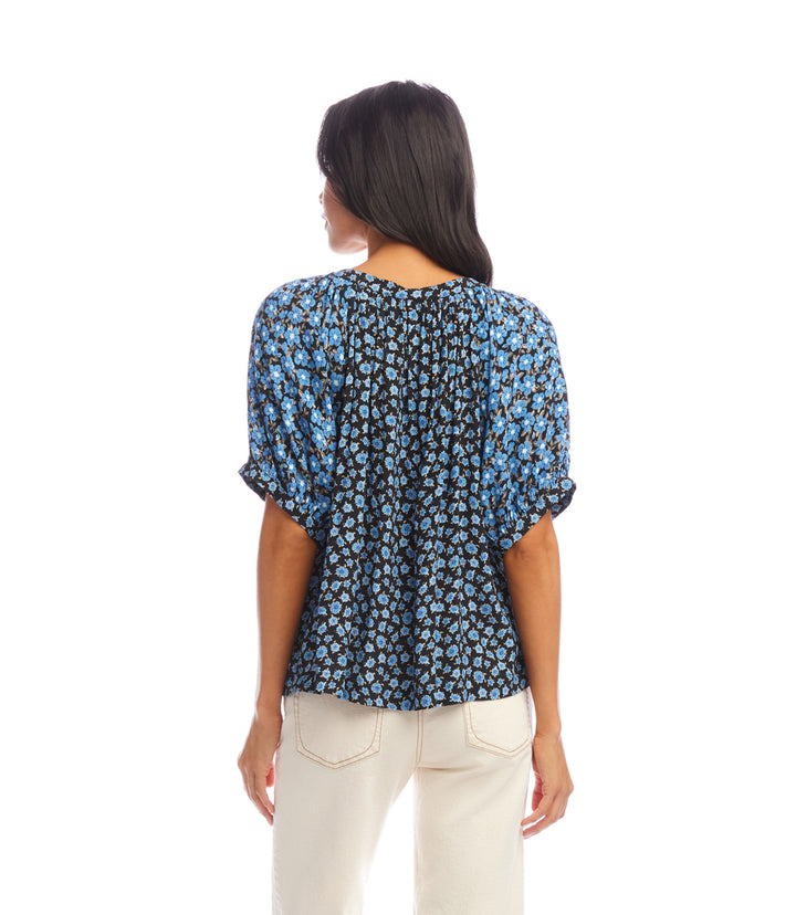 Contrast Short Sleeve Peasant Top