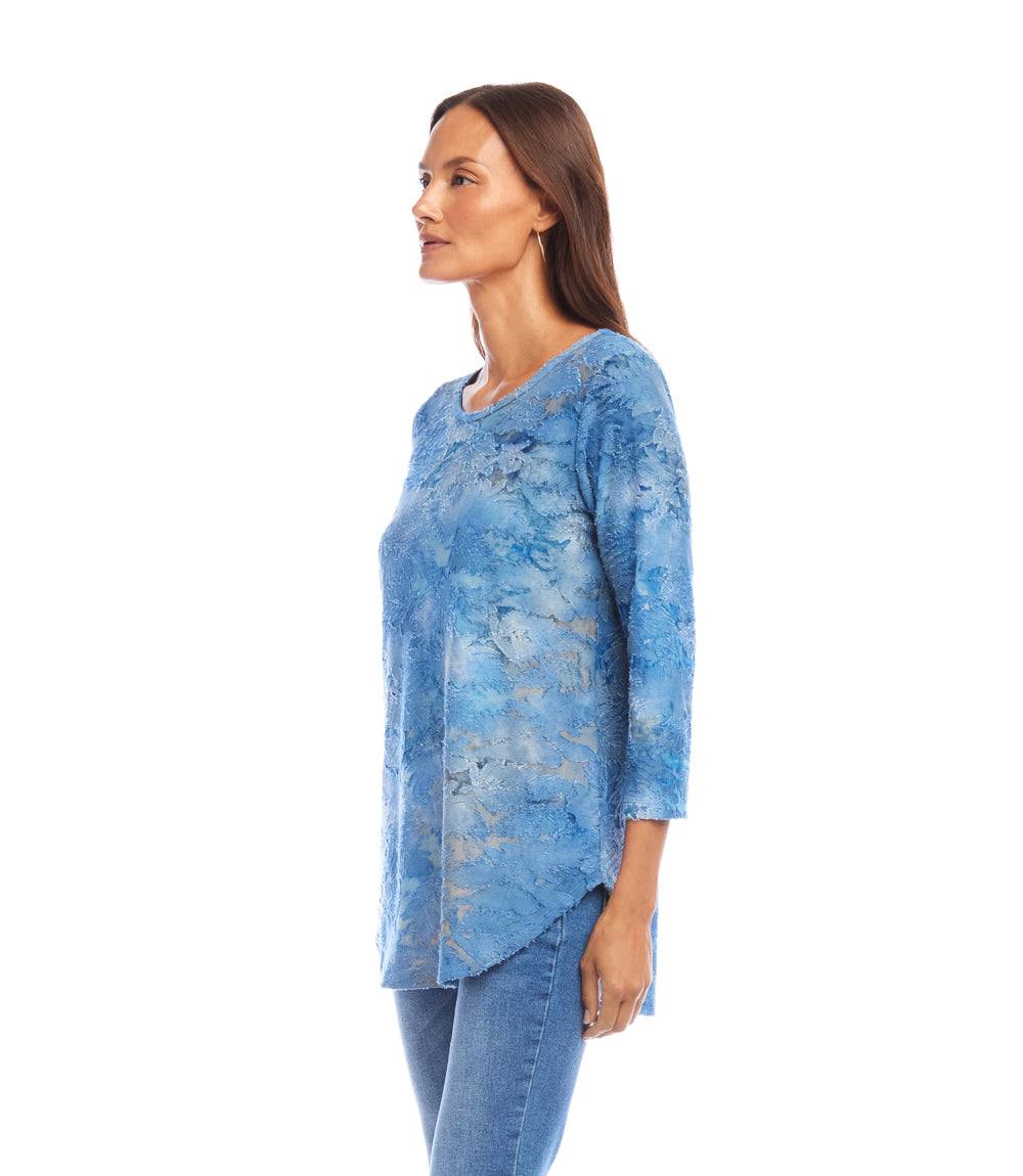 3/4 Sleeve Burnout Shirttail Top