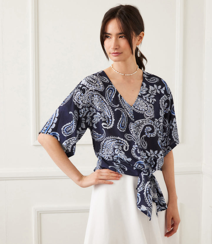 Flutter Sleeve Tie Front Top