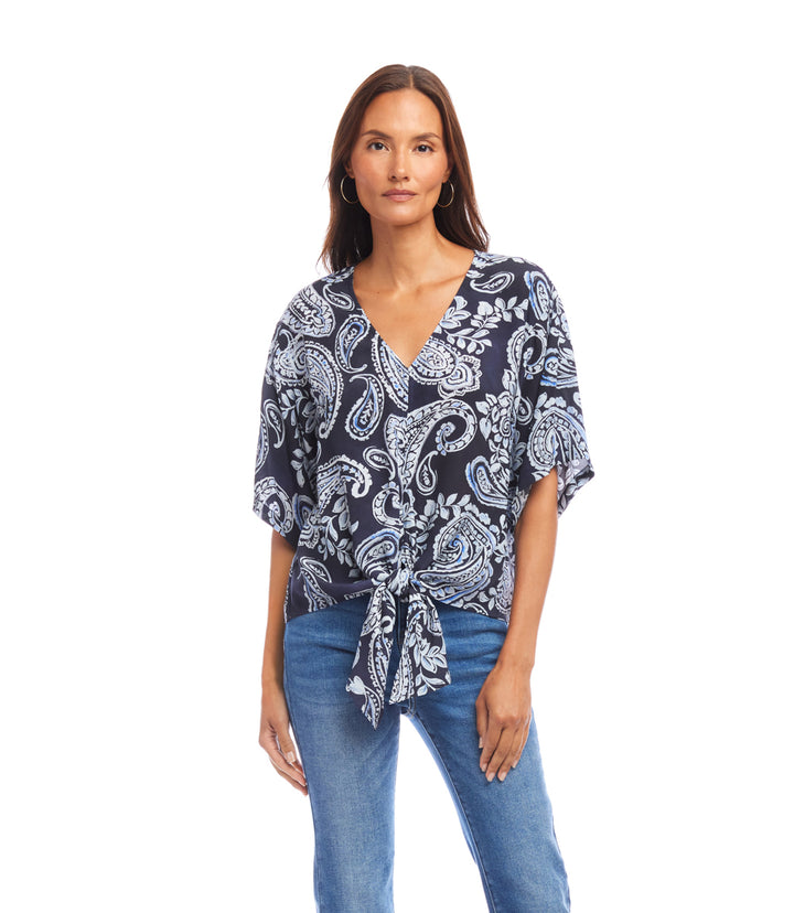 Flutter Sleeve Tie Front Top