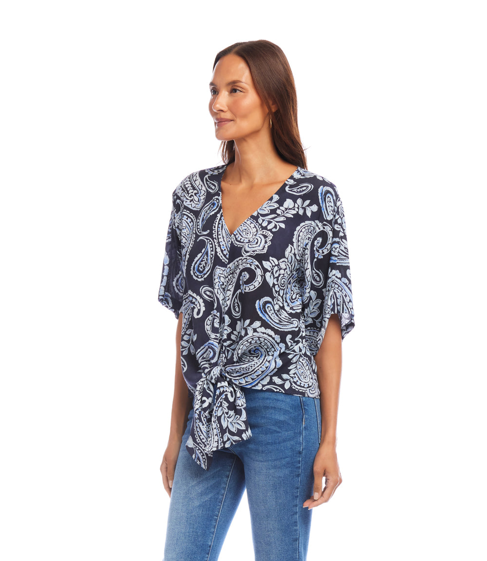 Flutter Sleeve Tie Front Top