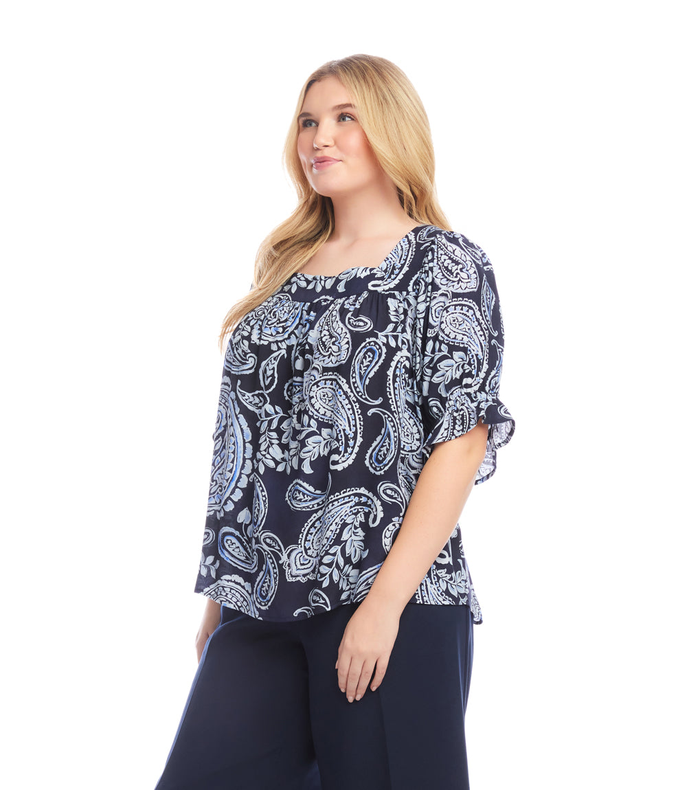 Plus Size Ruffle Sleeve Square Neck Top