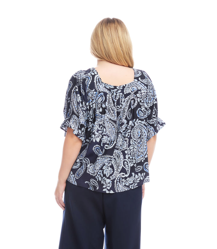 Plus Size Ruffle Sleeve Square Neck Top