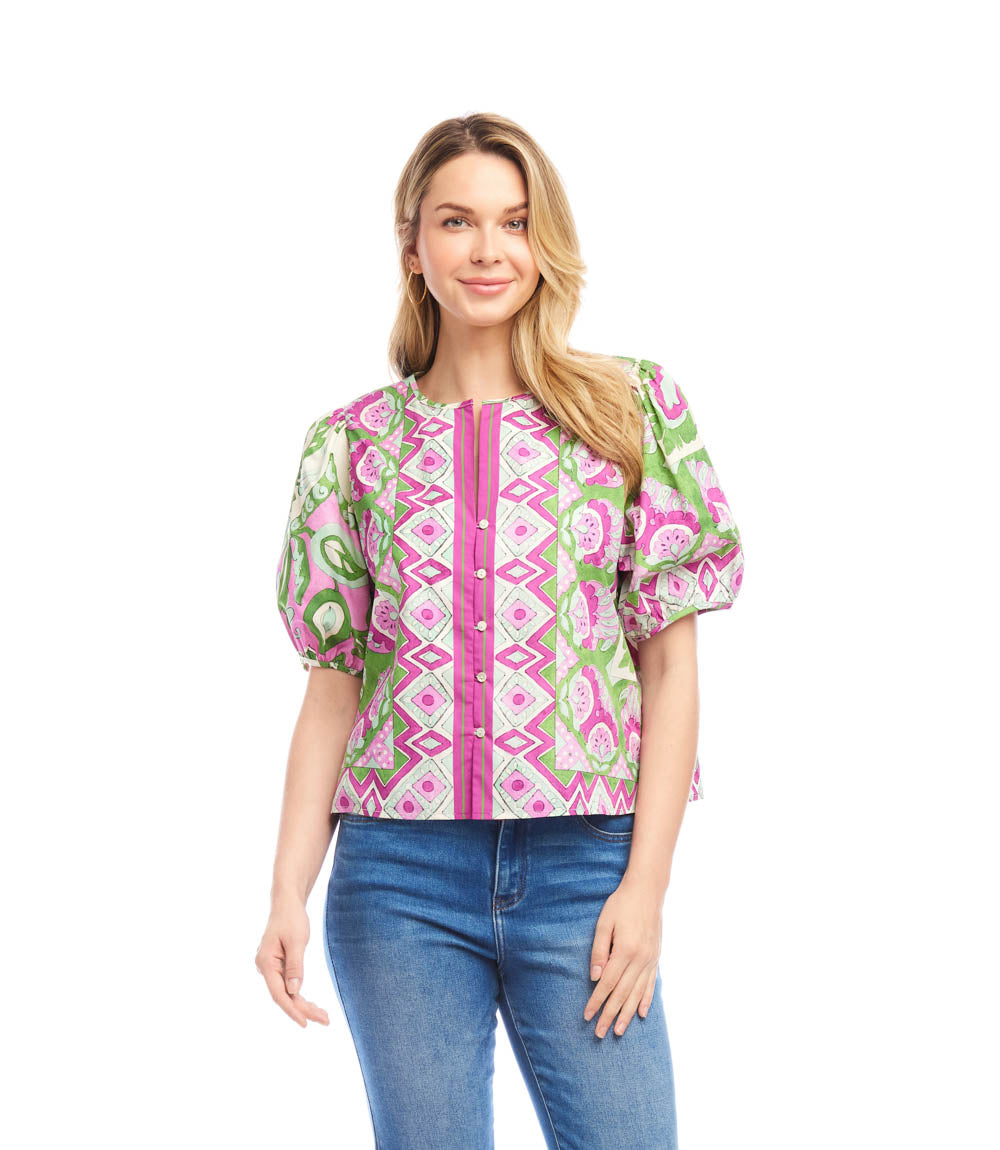 Puff Sleeve Button-Front Shirt