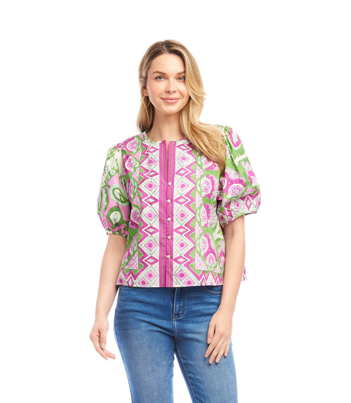 Puff Sleeve Button-Front Shirt