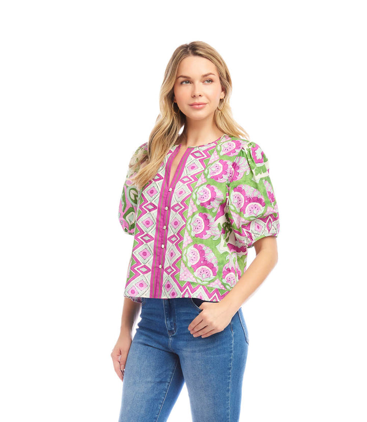 Puff Sleeve Button-Front Shirt